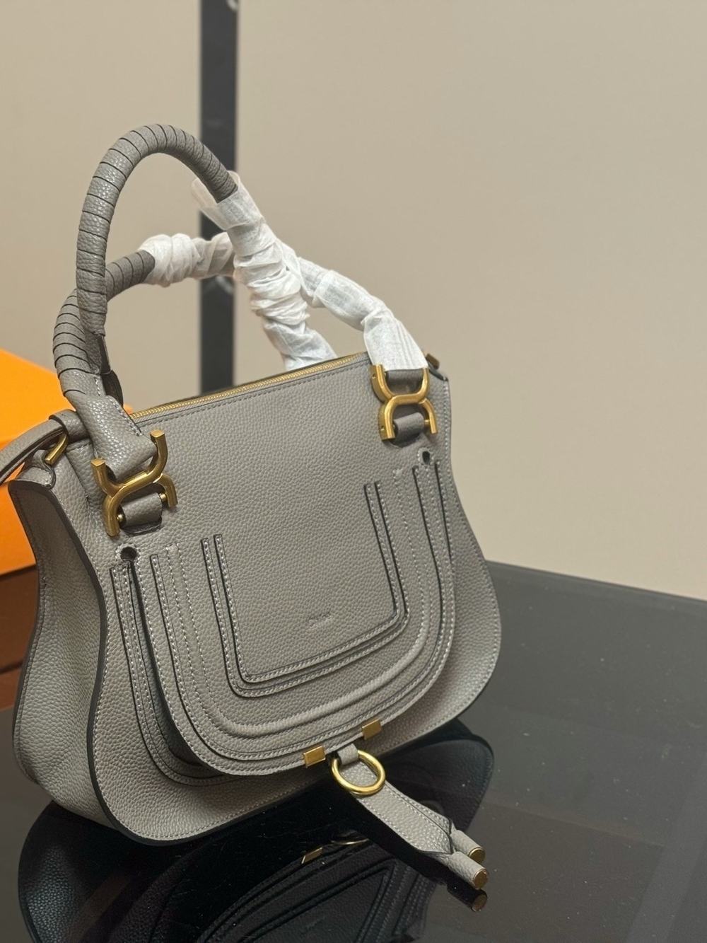 Chloé Medium Marcie Leather Satchel in Grey
